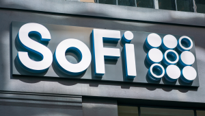 SoFi logo at their headquarters location. SOFI stock.