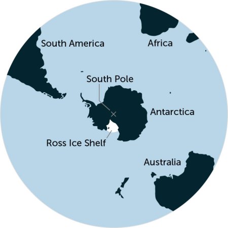 A map of Antarctica and the southern parts of South America, Africa and Australia.