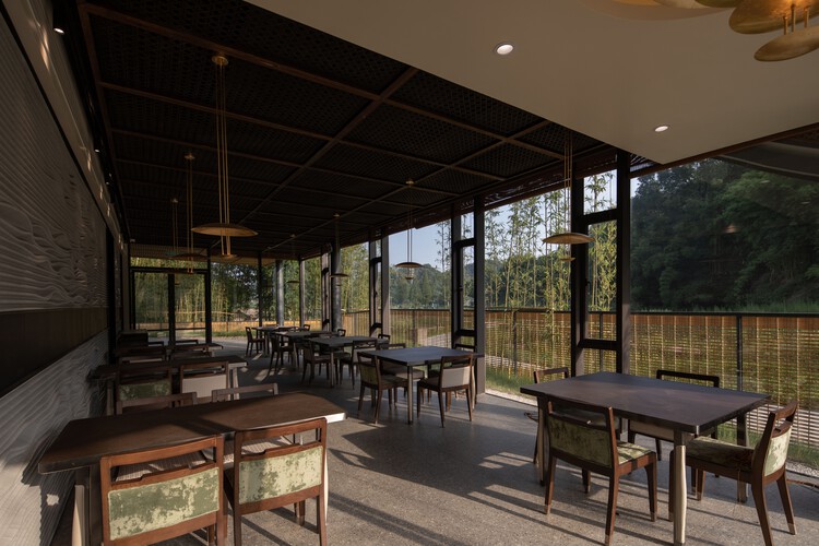 Linpan Cloud Eye: Chengdu Dayi Rural Neighborhood Center / Archi-Union Architects - Interior Photography, Dining room, Table, Chair, Beam