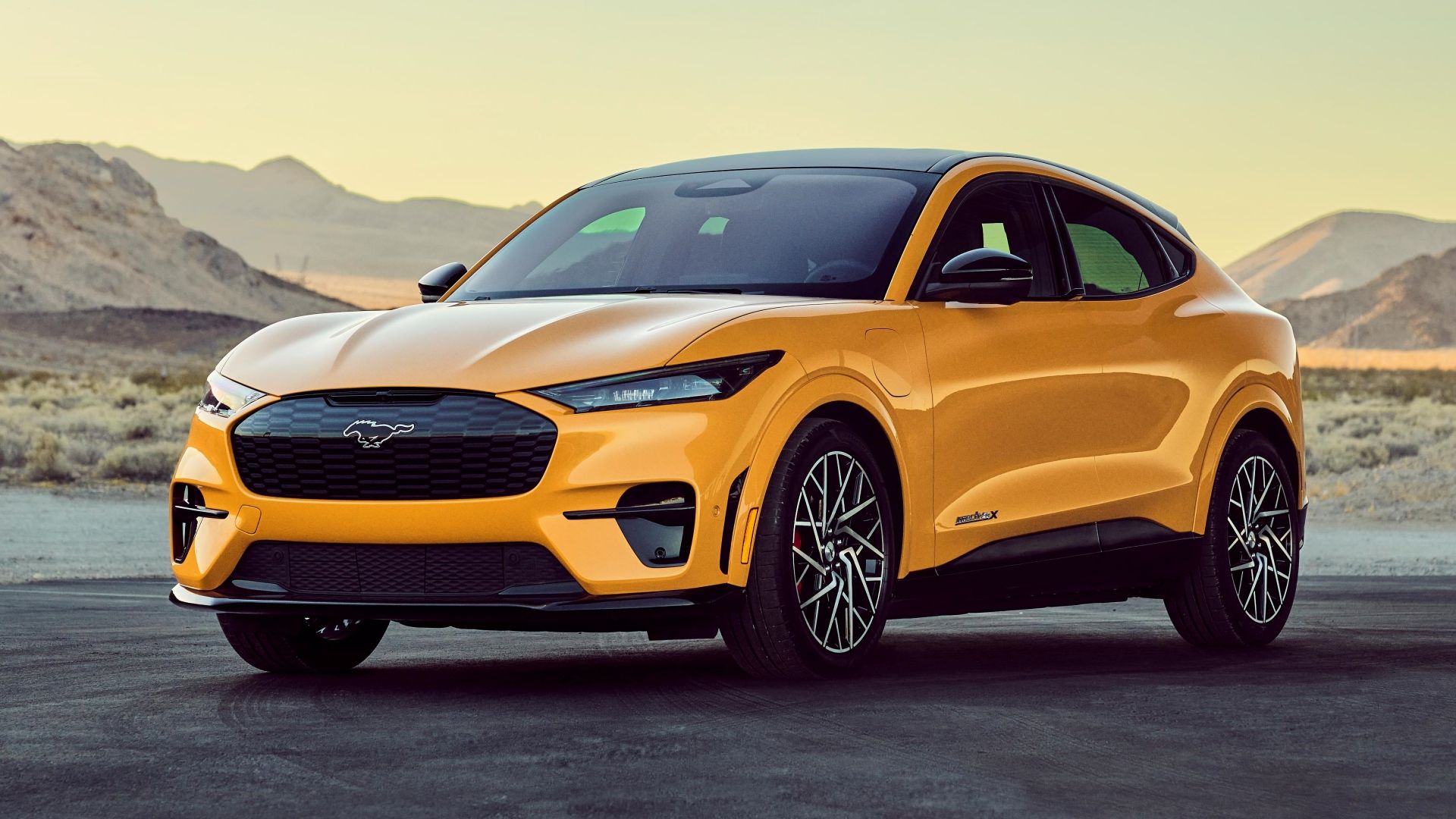 Front 3/4 exterior shot of the 2021 Mustang Mach-E GT Performance Edition