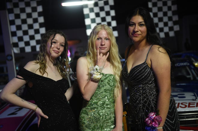 Sparks High students celebrate during their prom at the National Automobile Museum in Reno on April 27, 2024.