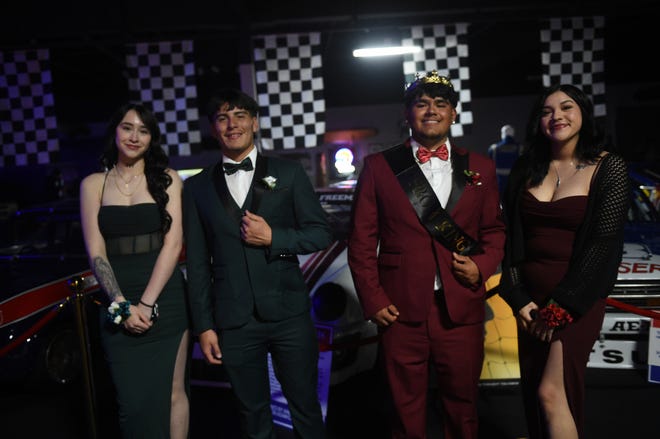 Sparks High students celebrate during their prom at the National Automobile Museum in Reno on April 27, 2024.