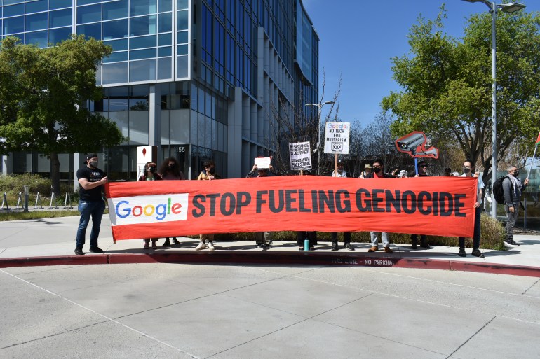 Google employees protest in front of the New York office