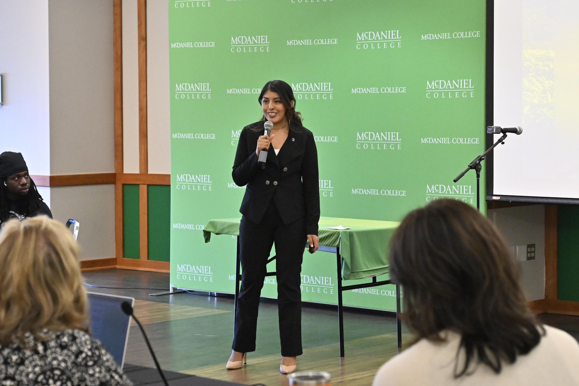 Melissa Torres presents her idea, MYCHI, a platform for first-generation college students during the Innovation and Entrepreneurship Challenge at McDaniel College. (Thomas Walker/Freelance)