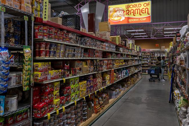 grocery store aisle of ramen at Jungle Jim's International Market in Fairfield Ohio