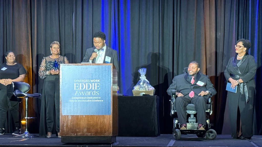 Derek Heard Jr. accepts the Creativity Award at the EDDIE Awards on April 11, 2024.