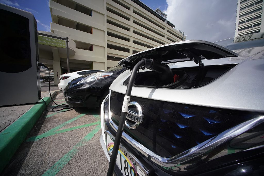 EV electric vehicle chargers at Ala Moana Shopping Center.