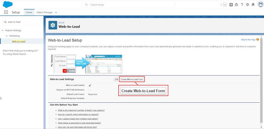 Salesforce web-to-lead capture