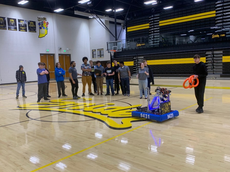 Snider shows off their robot heading to finals in Texas