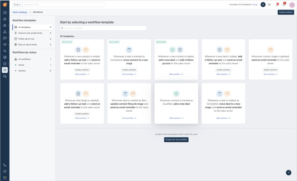 Freshsales allows users to automate real estate operations with existing pre-set templates available within the CRM. 