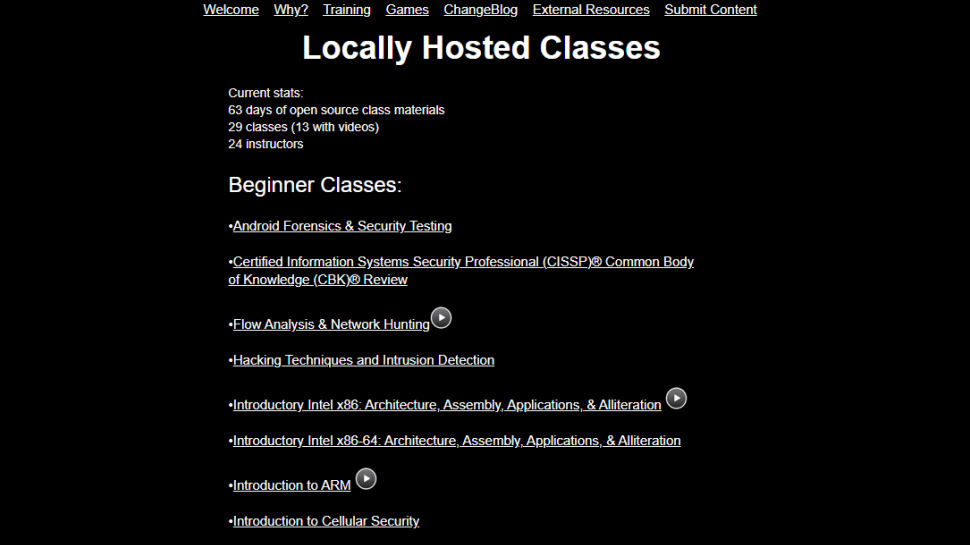 Open Security Training website screenshot