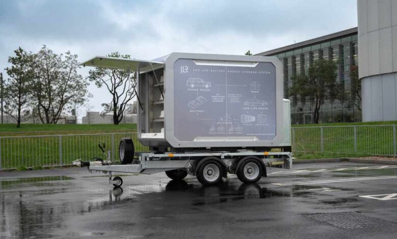Portable battery storage system made from second-hand electric Range Rover batteries Portable battery storage system made from second-hand electric Range Rover batteries