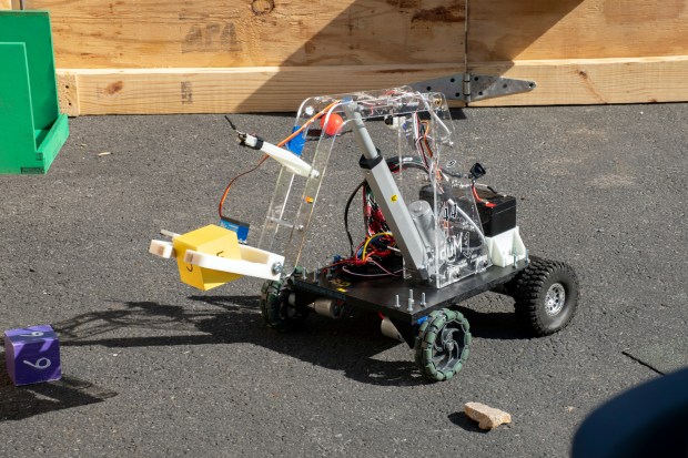 A robot from BCTC students competes in the competition. During the BCIU sea air and land challenge at the Berks CareerTechnology Center in Leesport PA Thursday April 25 2024. Teams of students competed in a robotics competition. Photo Courtesy of BCTC Student Julieanna Campos