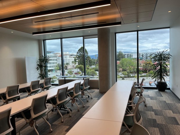 Acrisure office conference room at One Santana West, an office building totaling 376,000 square feet that is part of the Santana Row mixed-use neighborhood near the corner of Stevens Creek Boulevard and South Winchester Boulevard in San Jose.(George Avalos/Bay Area News Group) Image capture: 4-25-24, San Jose CA