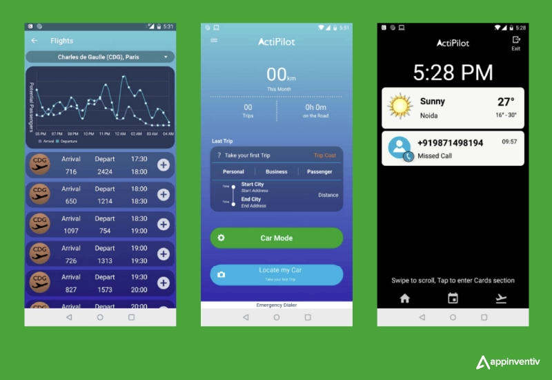 ActiDrive app screens