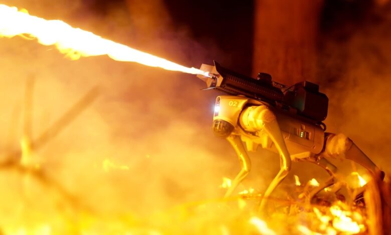 Robotic Quadruped Dog Equipped With a Flamethrower Robotic Quadruped Dog Equipped With a Flamethrower