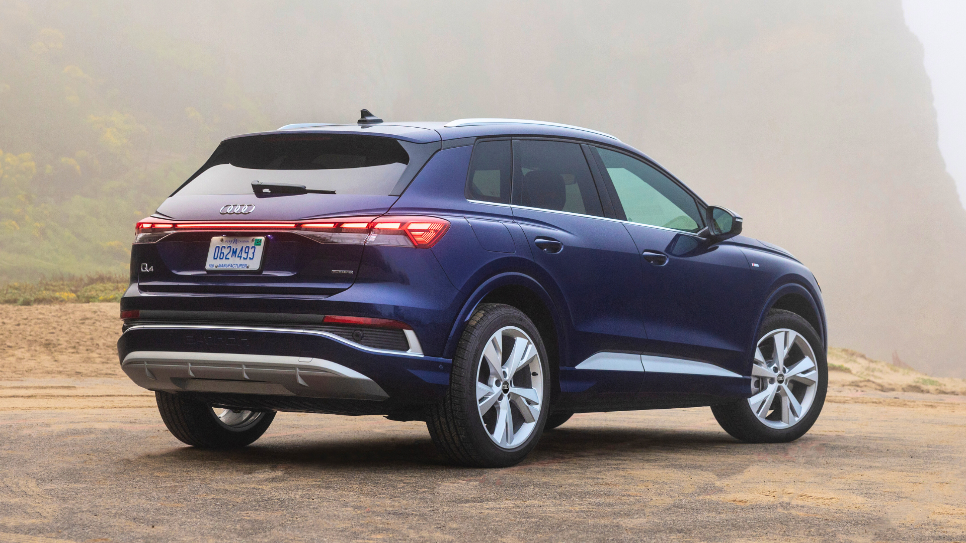 Rear three-quarters shot of the Audi Q4 e-tron