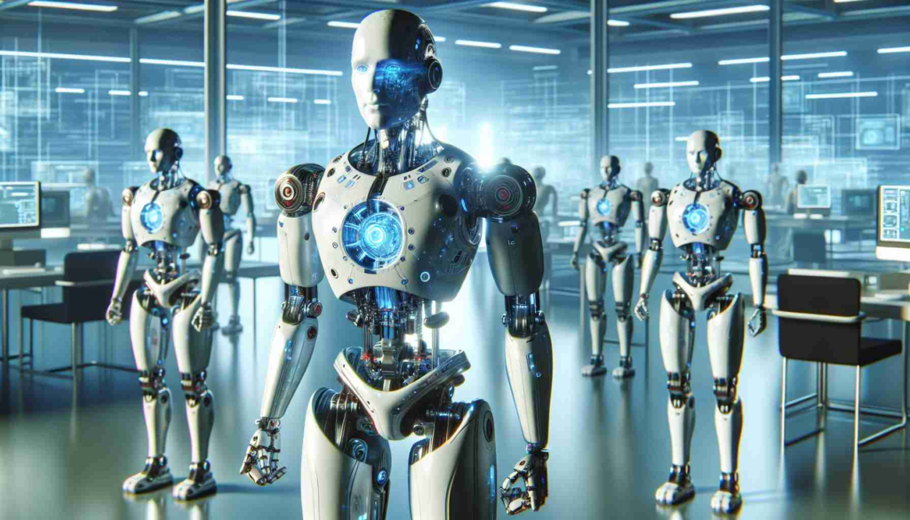 A realistic high-definition image depicting advanced humanoid robots, endorsed by high-tech experts. These robots are designed to assist the workforce. They are designed with intricate detailing showcasing cutting-edge technology, and possess features that allow seamless human-robot interaction. Their appearance is somewhat futuristic yet believable and they are equipped with tools that make them efficient in performing employment-related tasks. The scene gives a glimpse of a technological revolution where robots have become an integral part of the workforce.