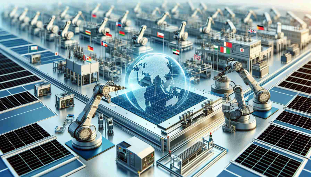 High definition, realistic illustration of the international market of wafer transfer and handling robotics expanding and innovating. The image should detail various key elements such as detailed robotics arms handling silicon wafers, high-tech machines on a production line within an advanced manufacturing setting. Show the worldwide context and expansion through elements like the integration of various country flags subtly incorporated into the setting where operations are taking place, and signs of technological growth and innovation in the equipment and processes.