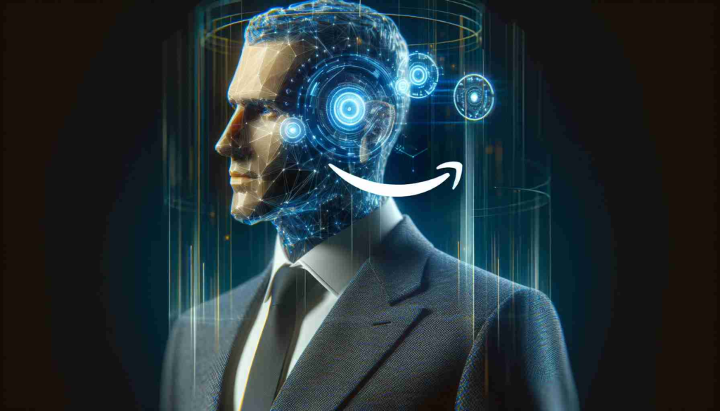 A realistic high-definition image of a technology mogul, highlighting Generative AI as the next major tech milestone, with an Amazon logo in a non-dominant part of the image.