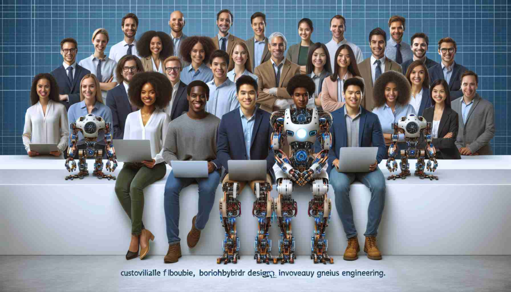 High-definition image showing a diverse group of MIT engineers, including both women and men of various descents such as Caucasian, Hispanic, Black, and South Asian, innovating biohybrid robots. These robots are notable for their customizable flexure design, showcasing cutting-edge technology and genius engineering.