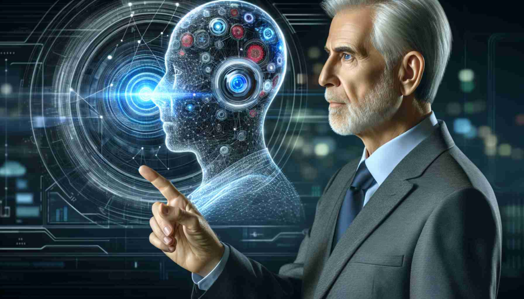 Realistic high definition illustration of a mature businessman envisioning a future dominated by generative artificial intelligence.