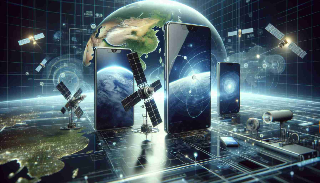 A high-definition, realistic image depicting the technological milestone in China's telecommunication industry. The scene should showcase satellite-enabled smartphones, reflecting a major breakthrough. These advanced devices are elegantly designed and are connected to a satellite network, symbolizing their high-speed connectivity powers. The backdrop could feature a map or outlines of China, emphasizing the geographical focus. Throughout the image, elements of innovation, communication, and space technology subtly play a part in portraying the significance of this breakthrough. No specific individuals or logos should be in the picture to maintain neutrality.