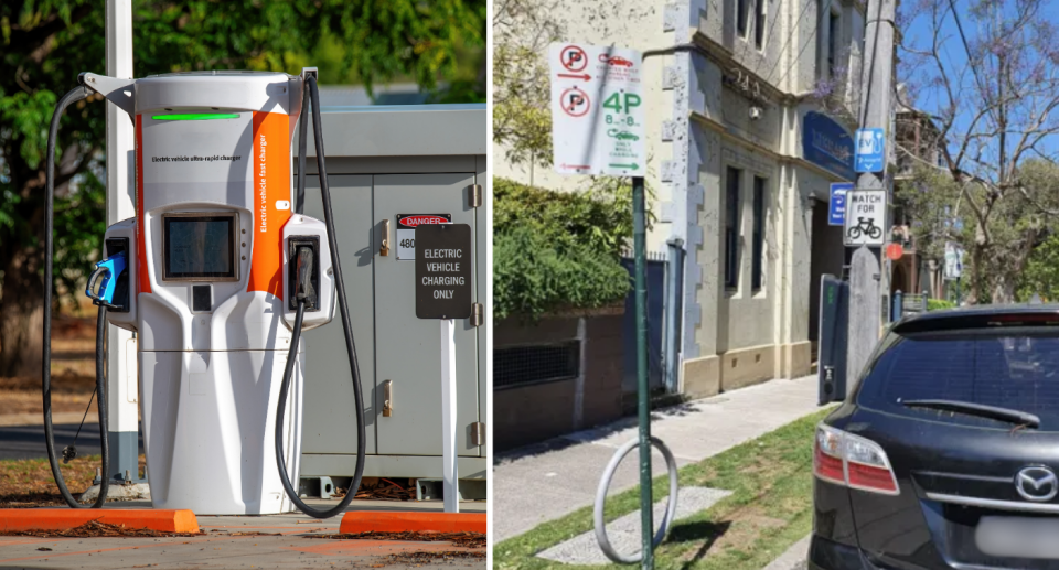 Parking in electric vehicle charging bays now an offence in more parts of the country. Source: Getty/Facebook