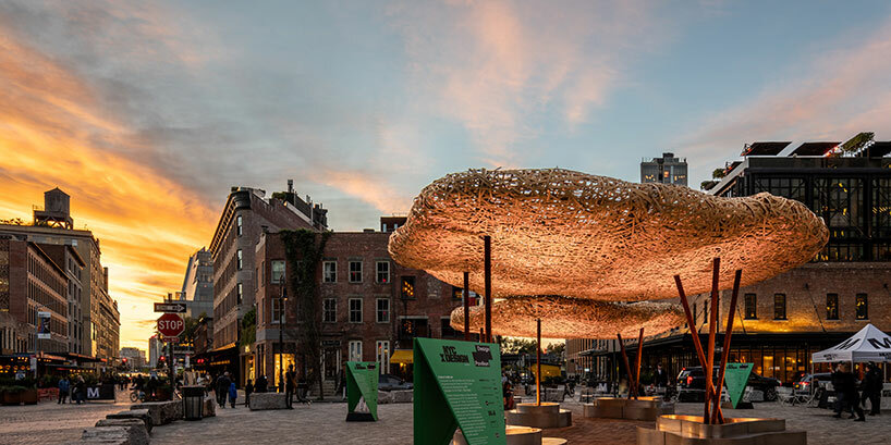 llLab weaves a 'bamboo cloud' design pavilion to float over lower manhattan