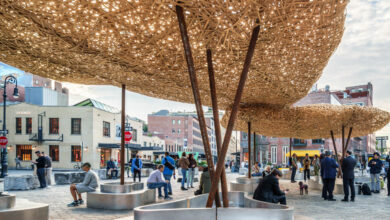 llLab weaves ‘bamboo cloud’ pavilion to float over lower manhattan