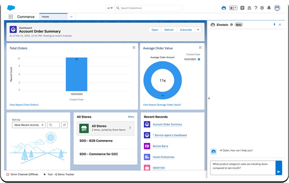 With Einstein Copilot, users can not only generate written content but can also get quick assistance with data analysis, including for product performance in the Commerce Cloud.