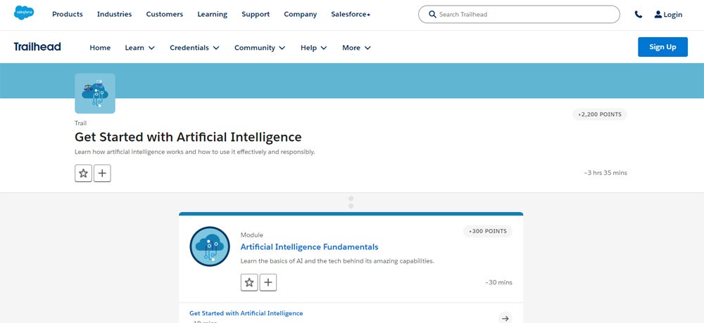 Trailhead, an e-learning resource offered through Salesforce, offers dedicated coursework to help users gain the knowledge necessary to work with AI in their CRM.