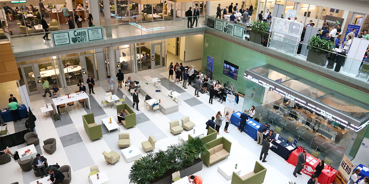 Interior lobby of the Foster Campus for Business and Innovation