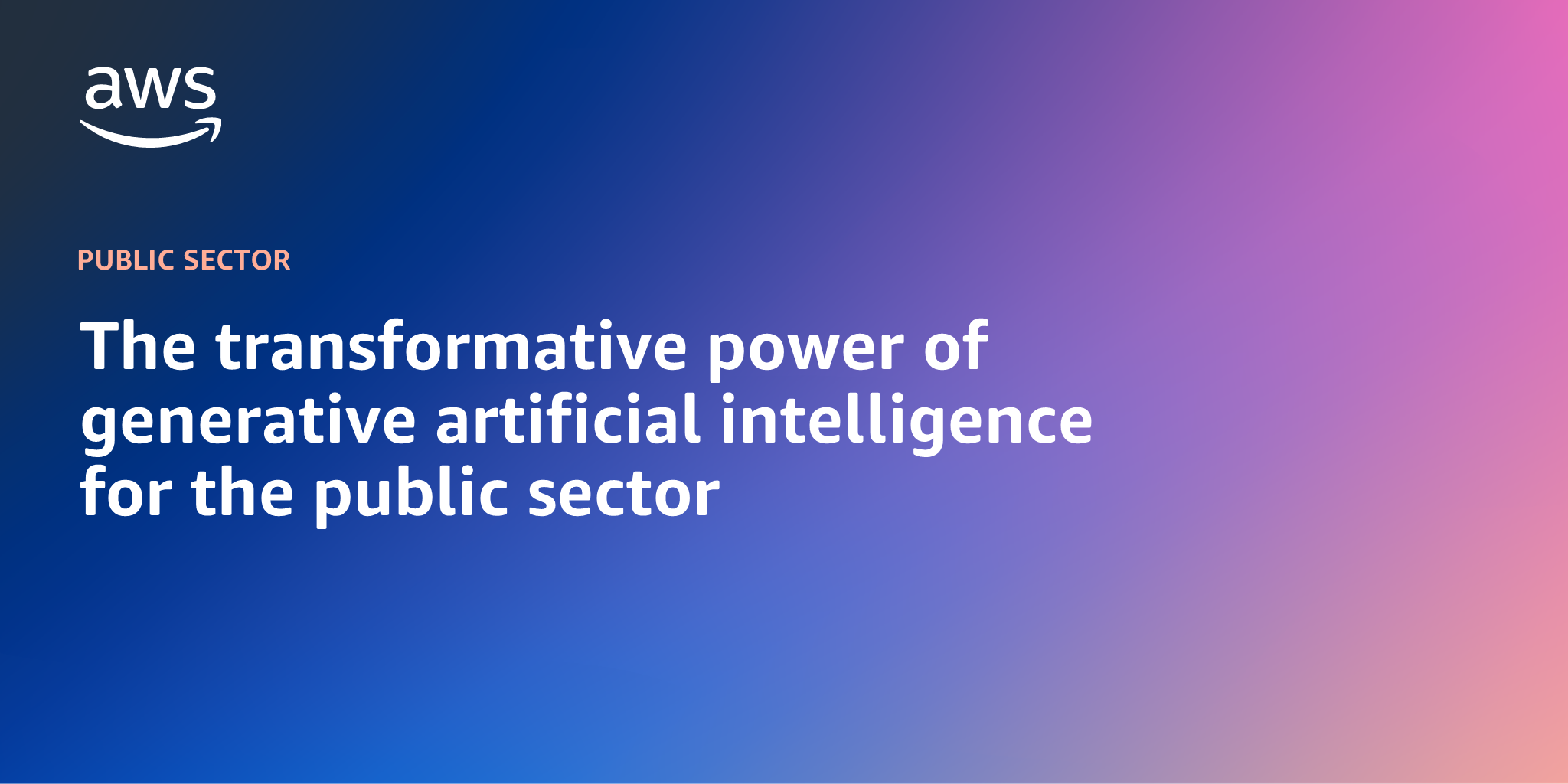 AWS branded background design with text overlay that says "The transformative power of generative artificial intelligence for the public sector"