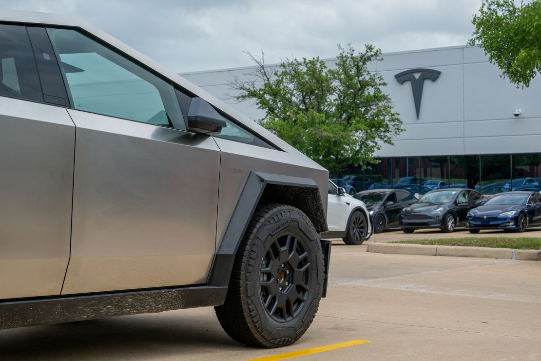 A Tesla Cybertruck at a Tesla dealership in April 2024 in Austin, Texas.