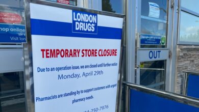 London Drugs closures remain in effect Monday