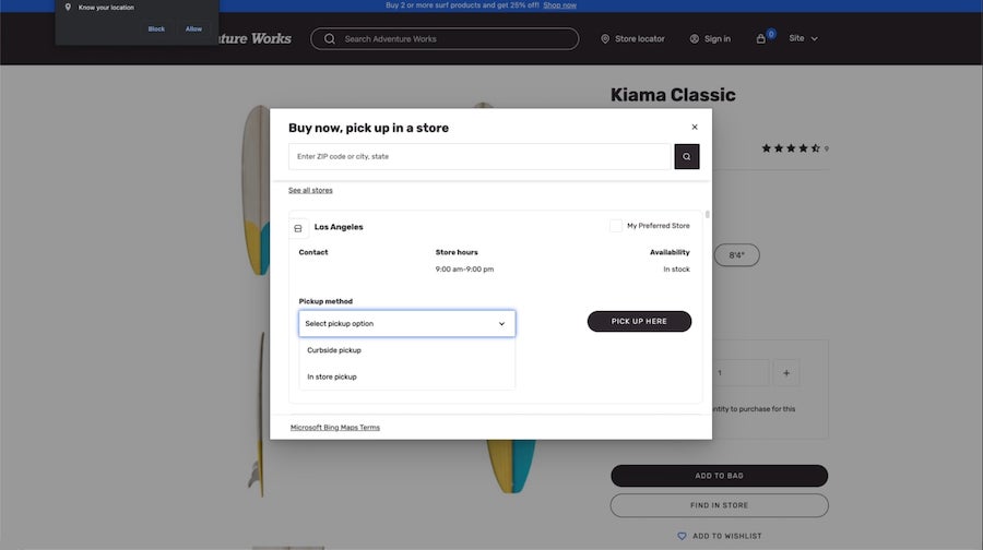 An example of Microsoft Dynamics' Commerce software connecting digital and physical shopping experience.