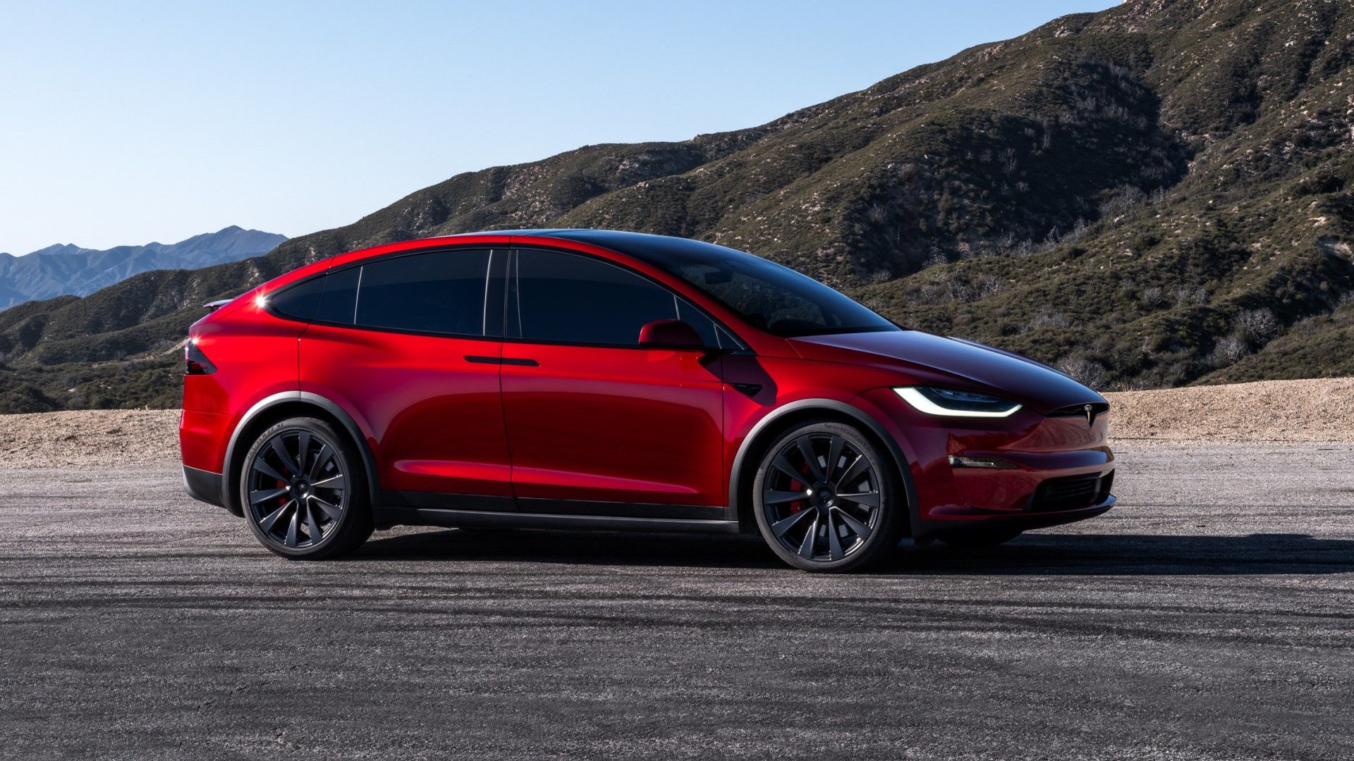 Red Tesla Model X parked