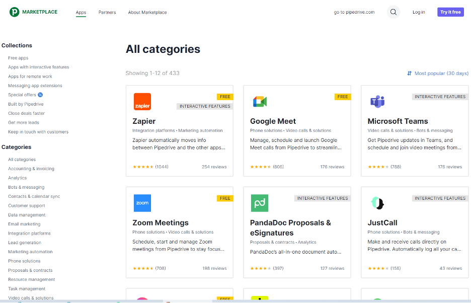 Pipedrive app marketplace