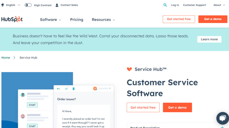 Website screenshot for Hubspot Service Hub