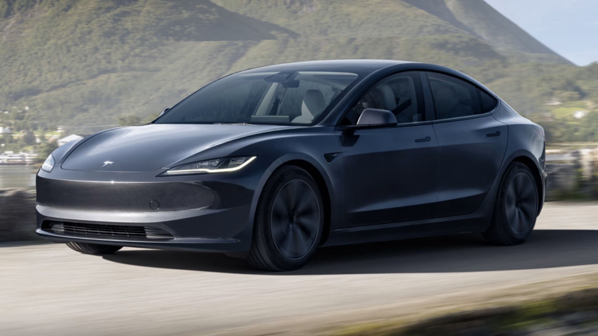 Tesla Model 3 Refresh Driving Down The Road