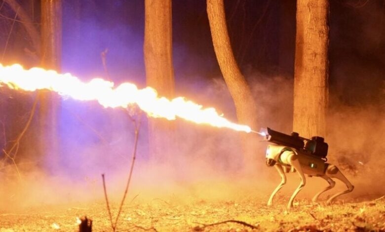Throwflame launches fire-spitting robo-dog from Hell • The Register Throwflame launches fire-spitting robo-dog from Hell • The Register