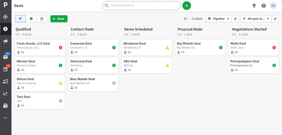 Pipedrive deal pipeline.