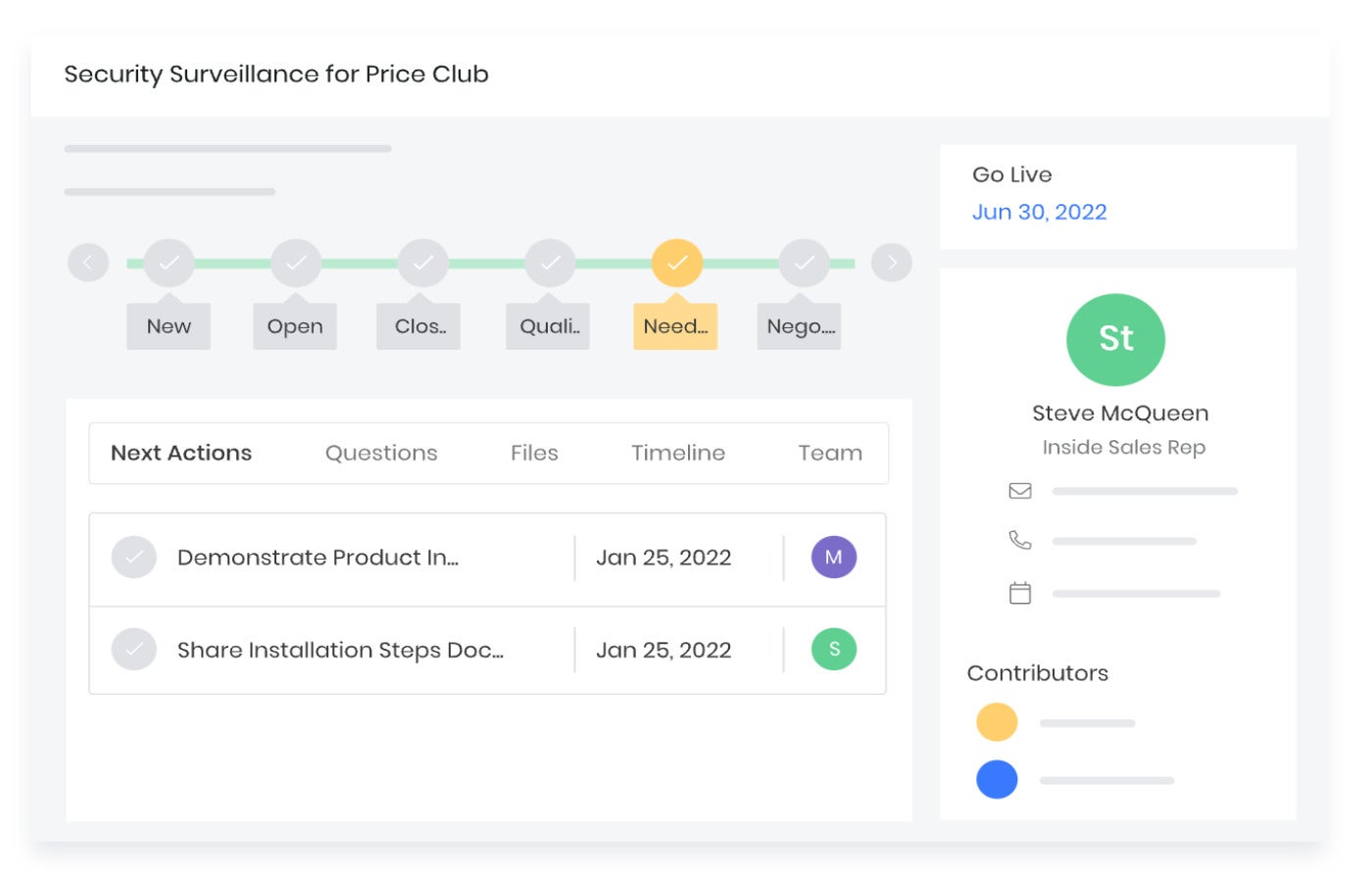 Sample unified view of a deal room tracker