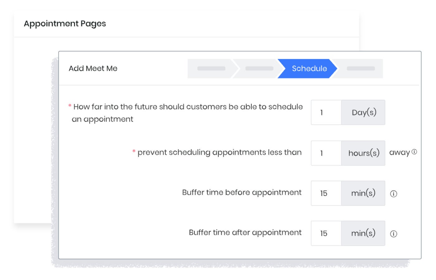 Sample appointment settings page