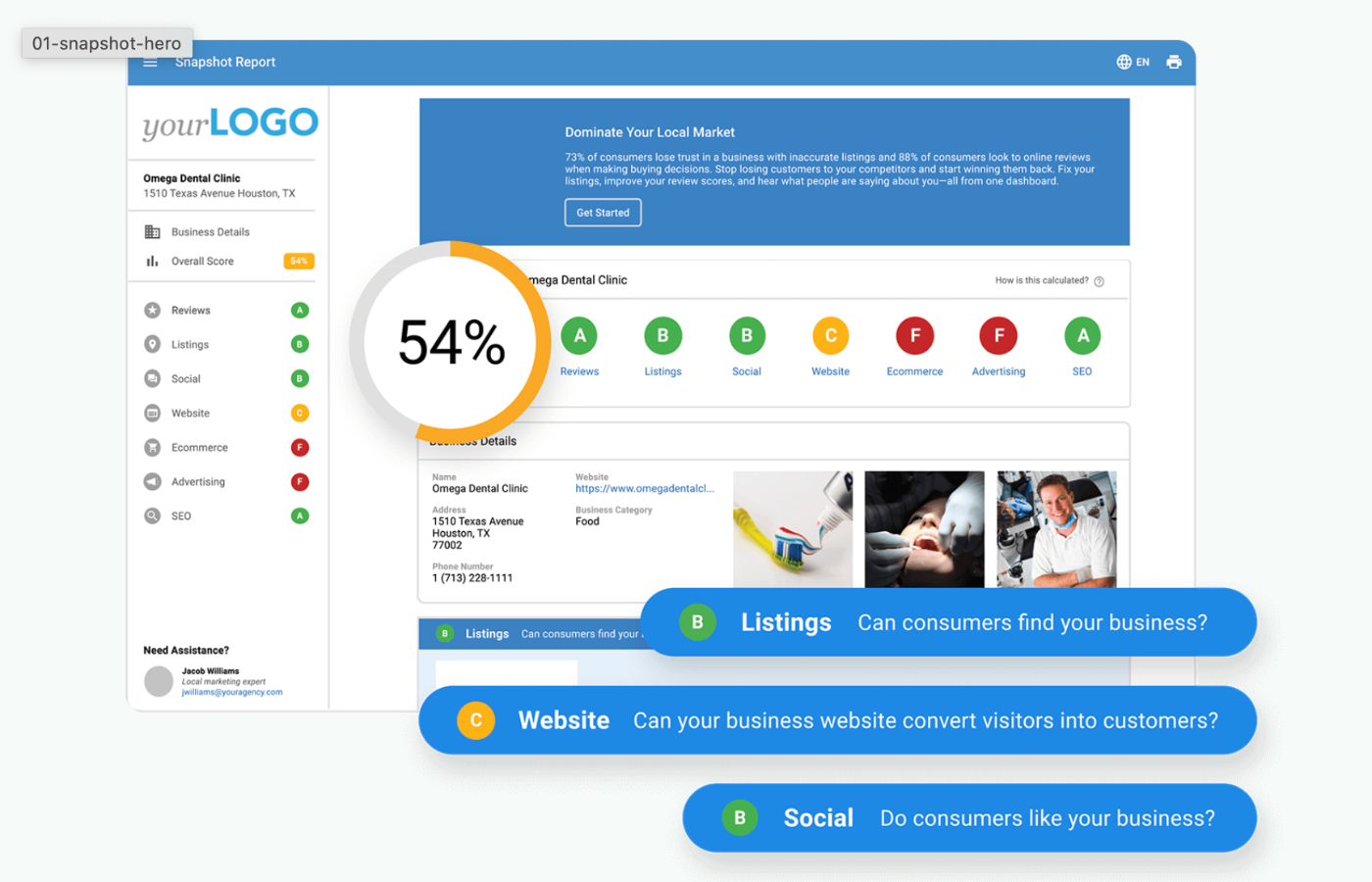 Sample Vendasta snapshot report showing automated insights.