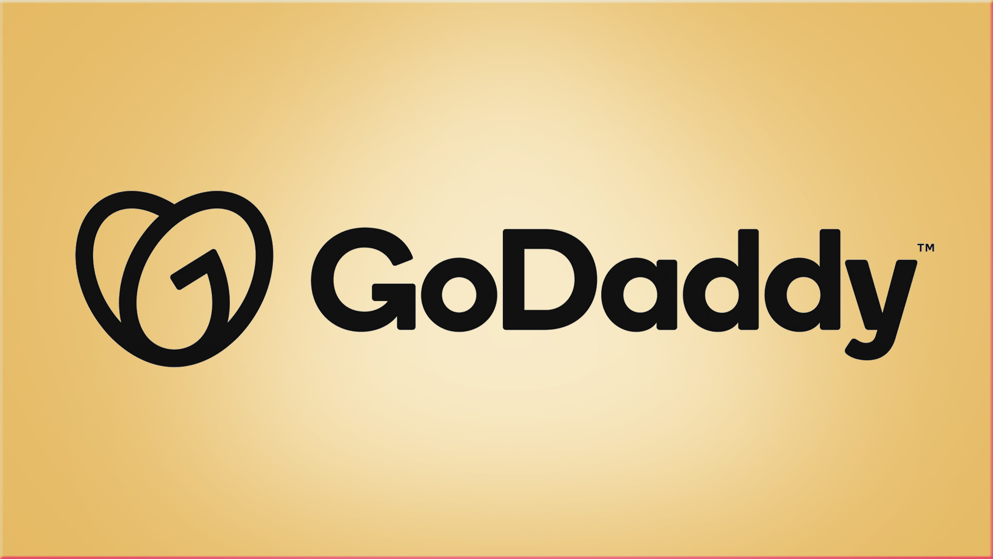 GoDaddy logo on yellow background with spotlight effect