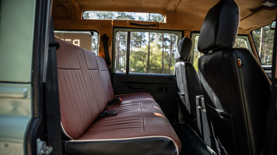 A peek at the interior of Bedeo's all-electric 2005 Land Rover Defender 110 restomod.