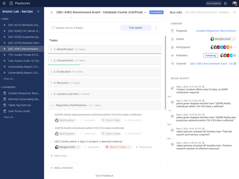 See how seamlessly Mattermost Playbooks handles Incident Response.