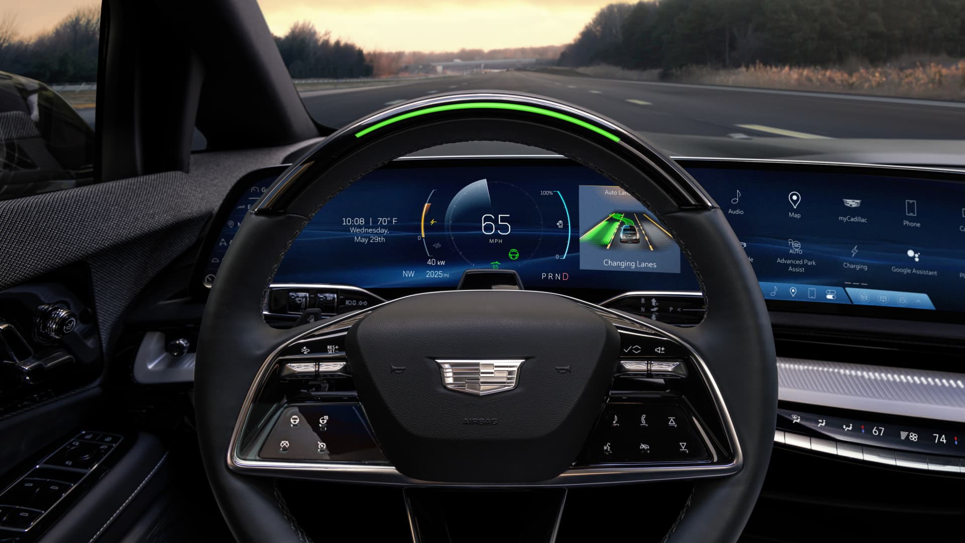 Interior of the 2025 Cadillac Optiq with GM's Super Cruise hands-free driver-assistance system.